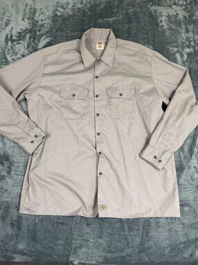Dickies Mens 2XT Long Sleeve Work Shirt Gray Button-Up Durable